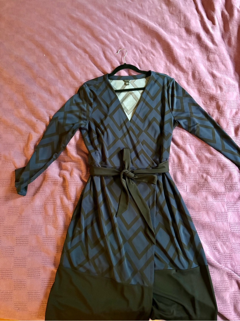 Ann Taylor Blue and Black Geometric Classic Wrap Dress